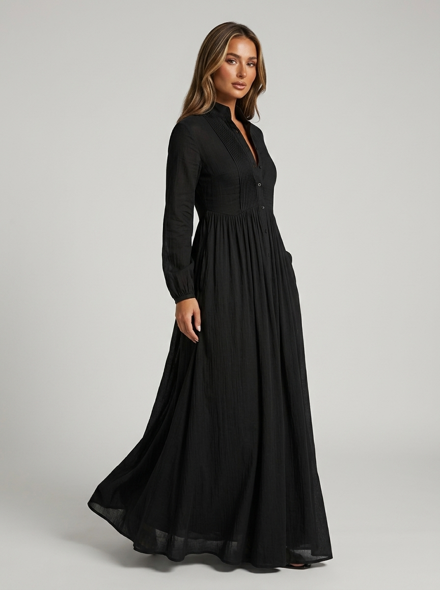 Hazel | Long Sleeve Button Front Maxi Dress