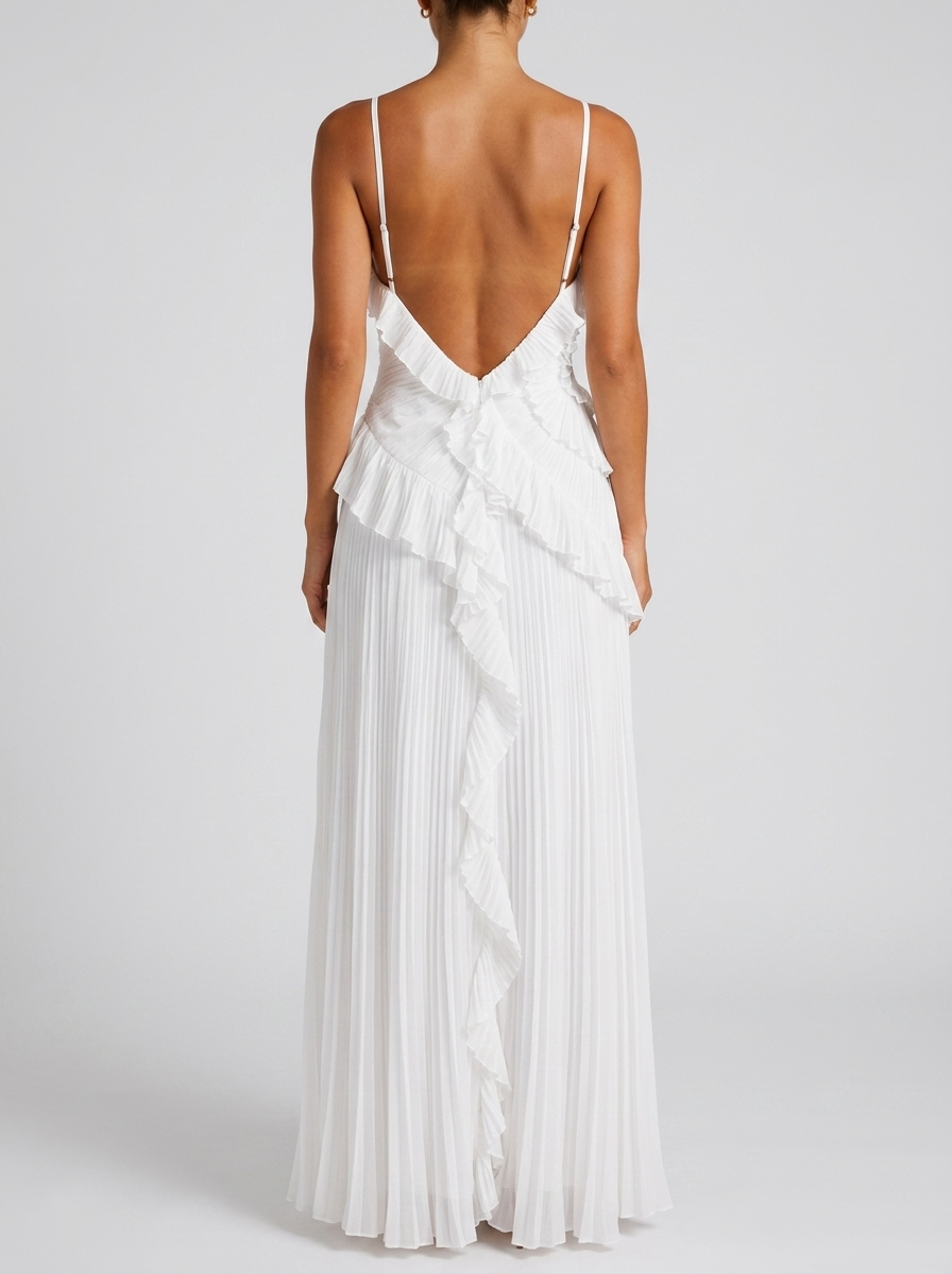 Beatriz | Pleated Halter Ruffle Maxi Dress