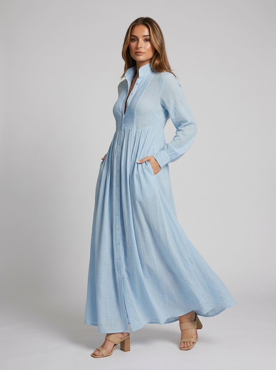 Hazel | Long Sleeve Button Front Maxi Dress
