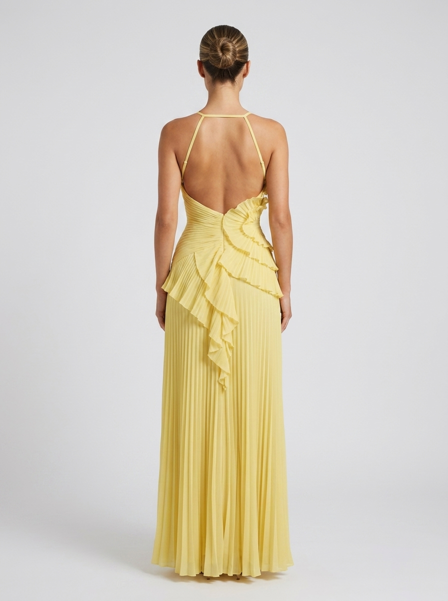 Beatriz | Pleated Halter Ruffle Maxi Dress