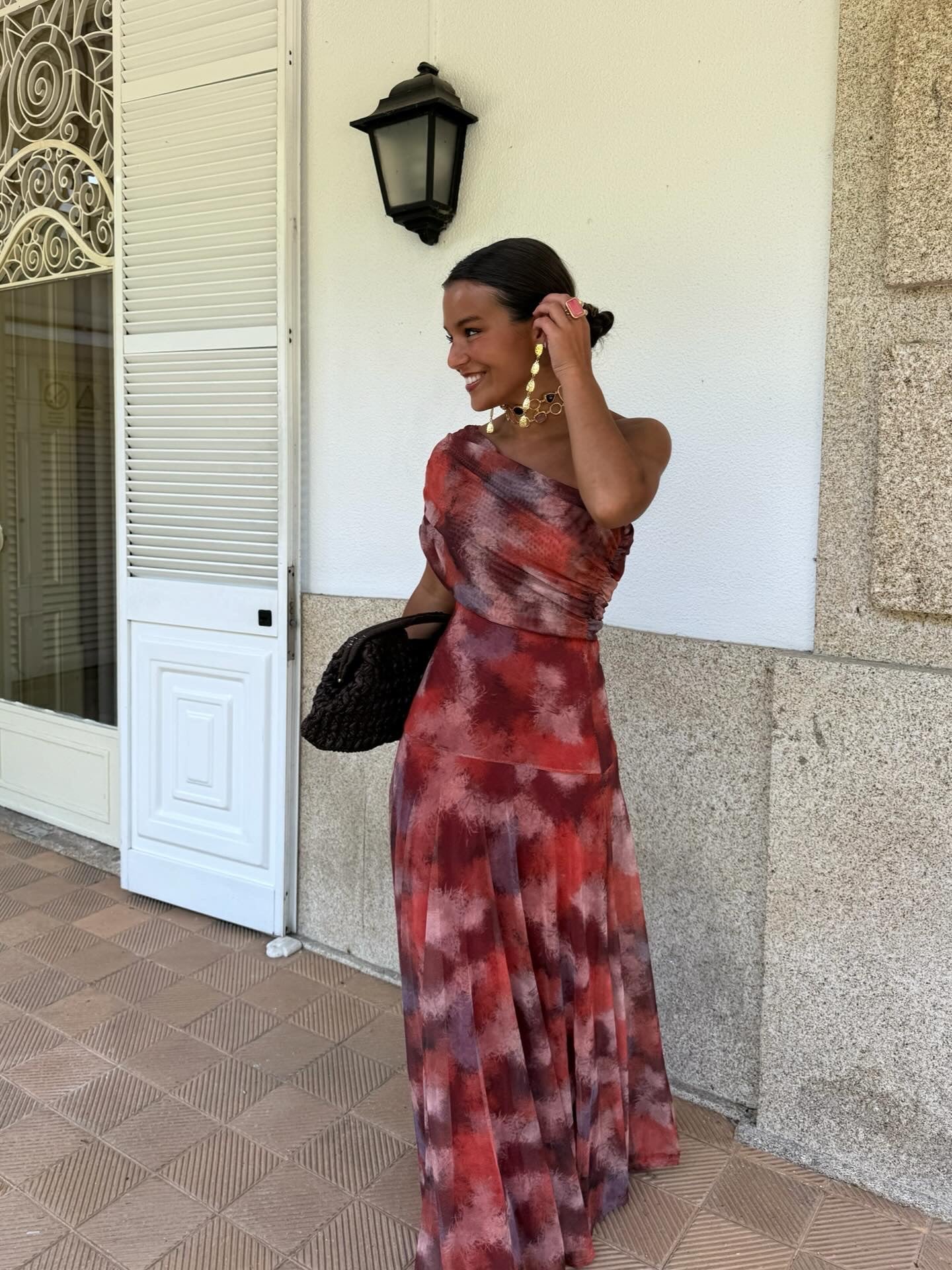 Leticia | One-Shoulder Draped Watercolour Maxi Dress
