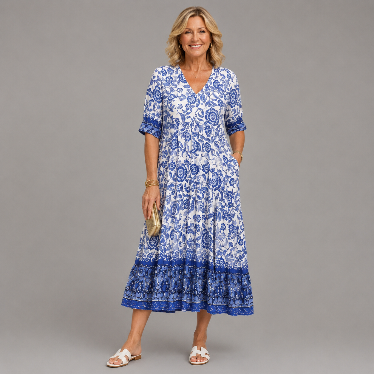 Kinsley | V-Neck Floral Print Midi Dress