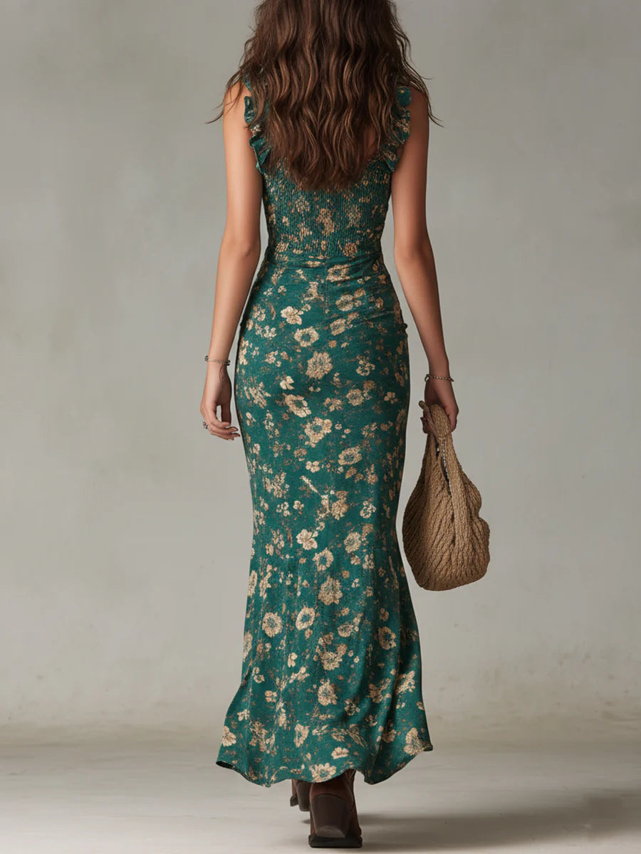 Kira | Boho Printed Ruffled Sleeve Maxi Dress
