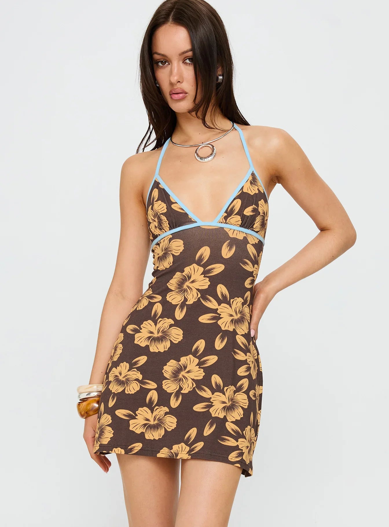 Anais | Ruched Floral Halter Mini Dress