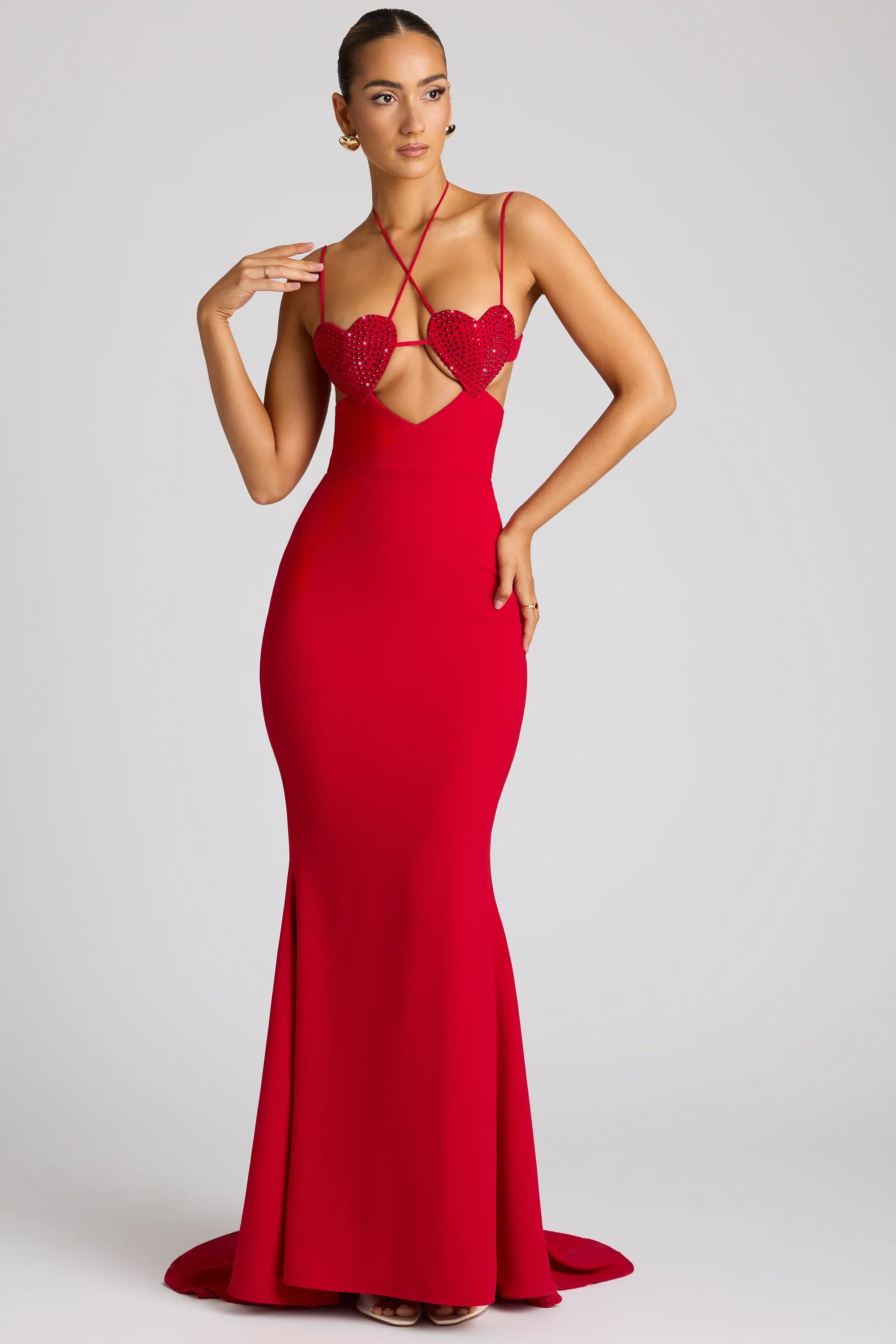 Imogen | Embellished Heart Cup Fishtail Maxi Dress