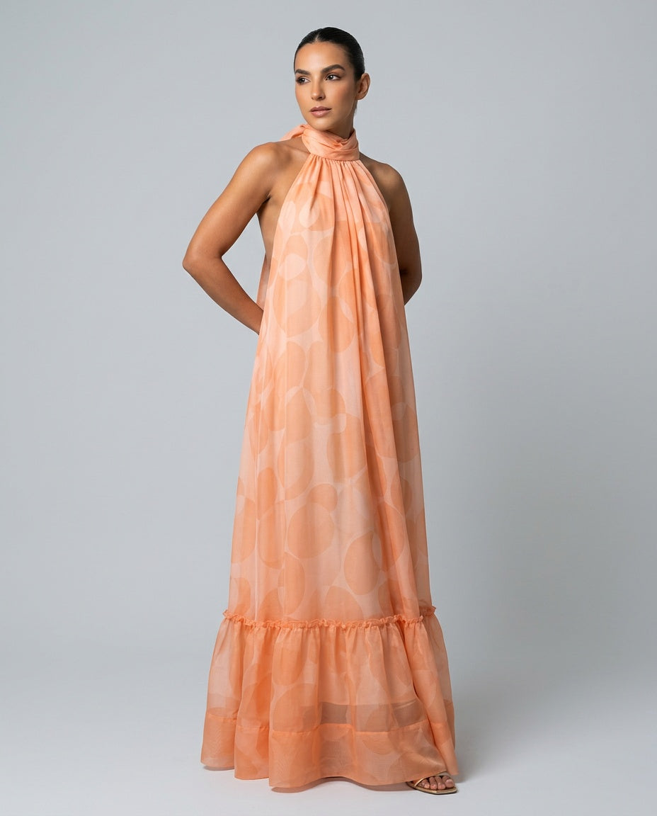 Women's Printed Halter Neck Maxi Dress