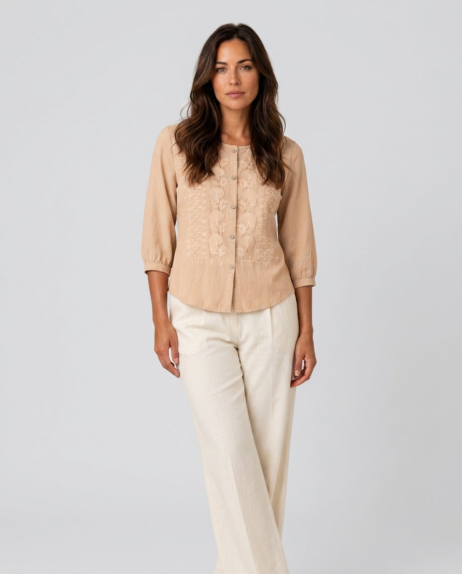 Hadley | Embroidered Button-Front Blouse