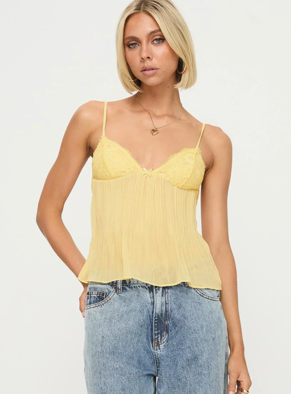 Soleil | Pleated Sweetheart Spaghetti Strap Top