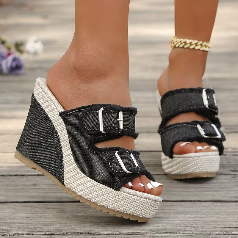 Kira | Denim Wedge Sandals