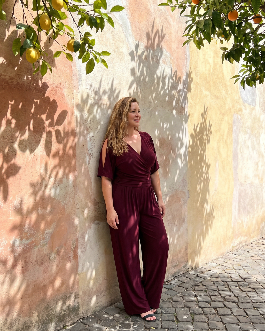 Una | Cold Shoulder Wrap Waist Relaxed Jumpsuit