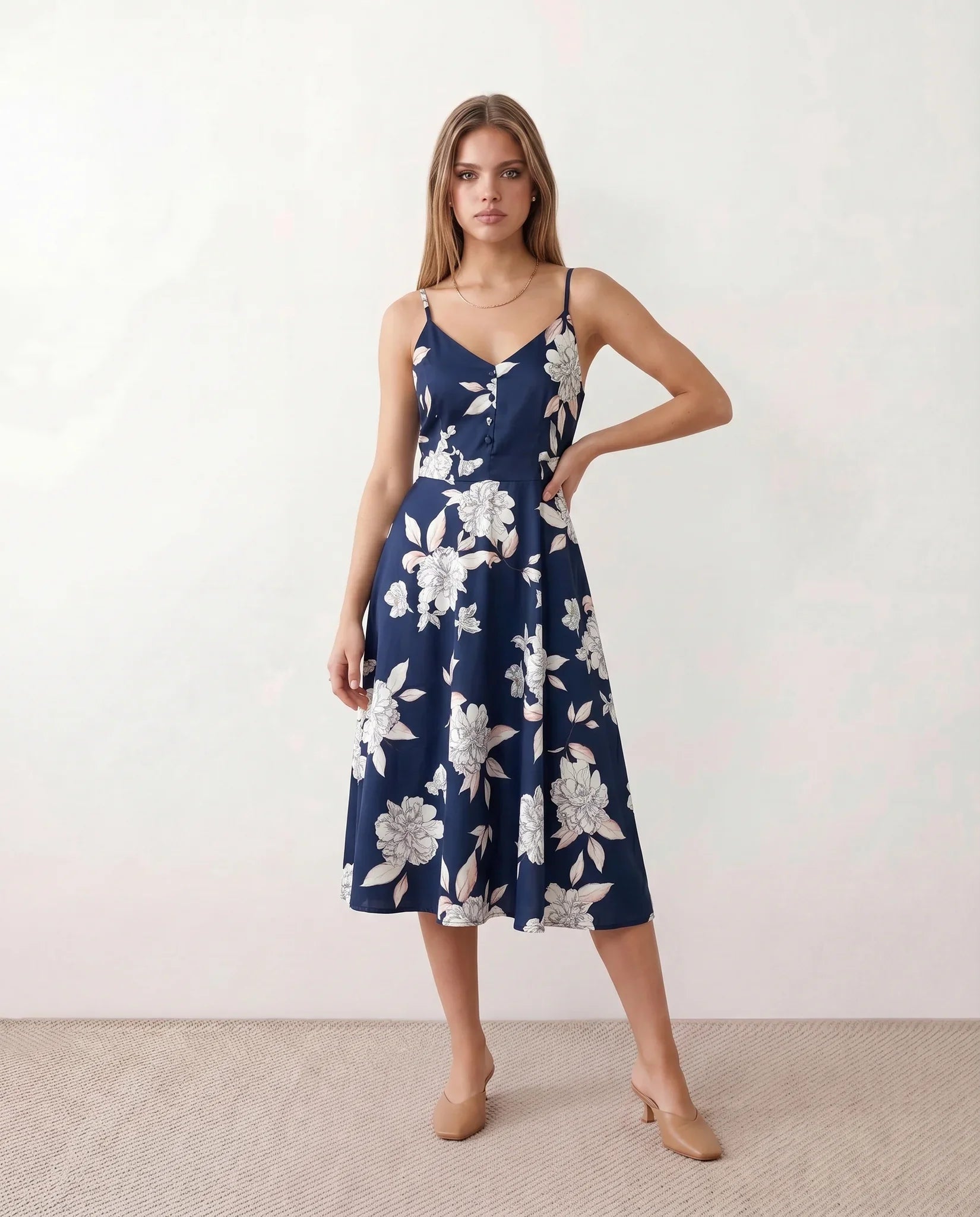 Xenia | Spaghetti Strap Floral Midi Dress