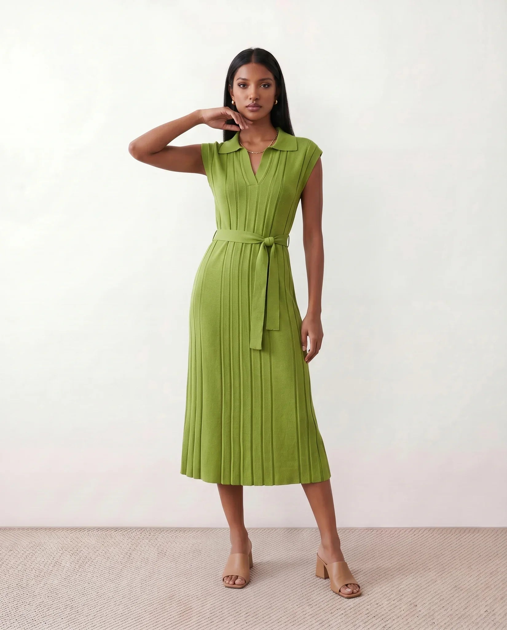 Etta | Pleated Belted Wedding Guest Midi Dress
