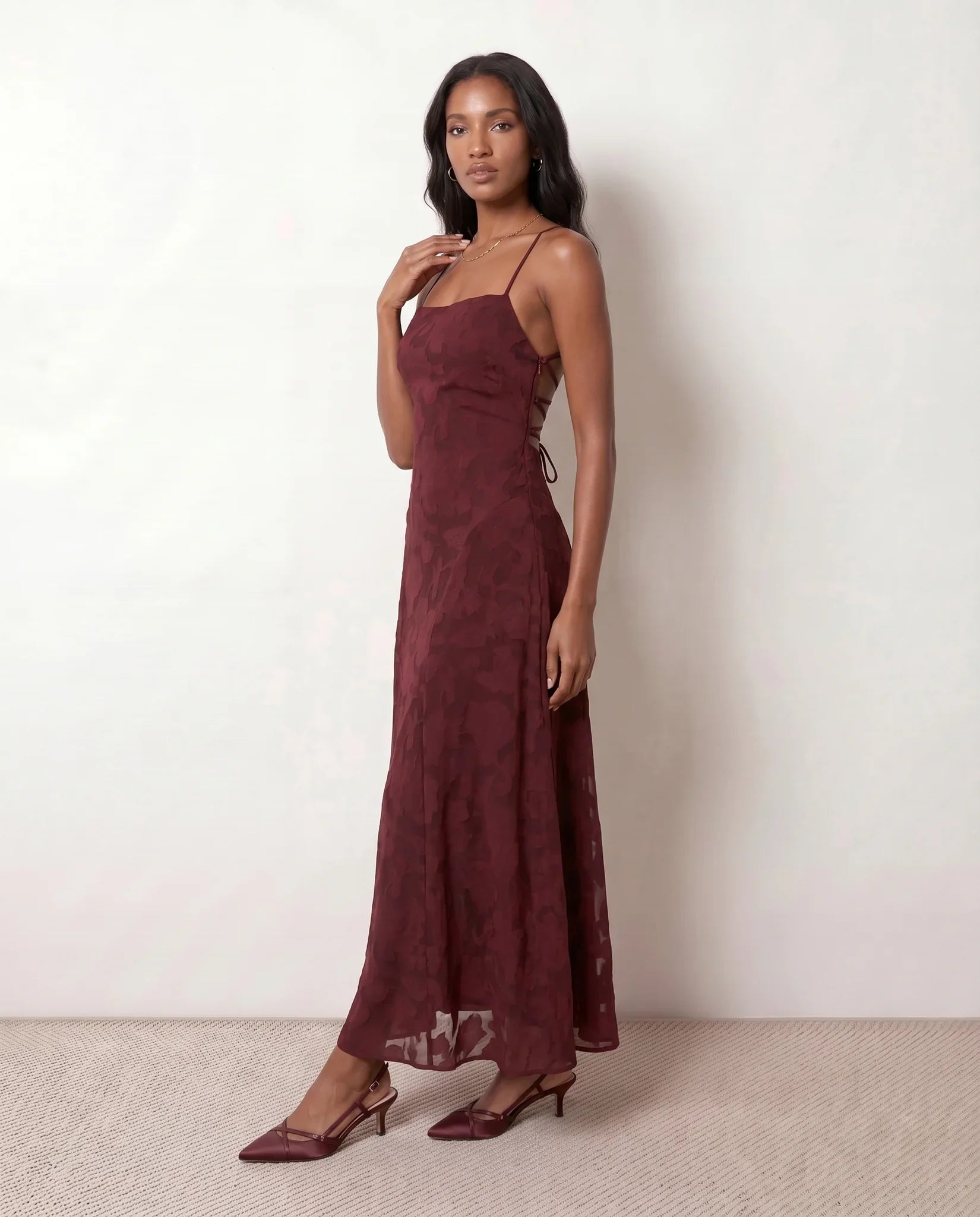 Willa | Floral Lace-Up Spaghetti Strap Maxi Dress