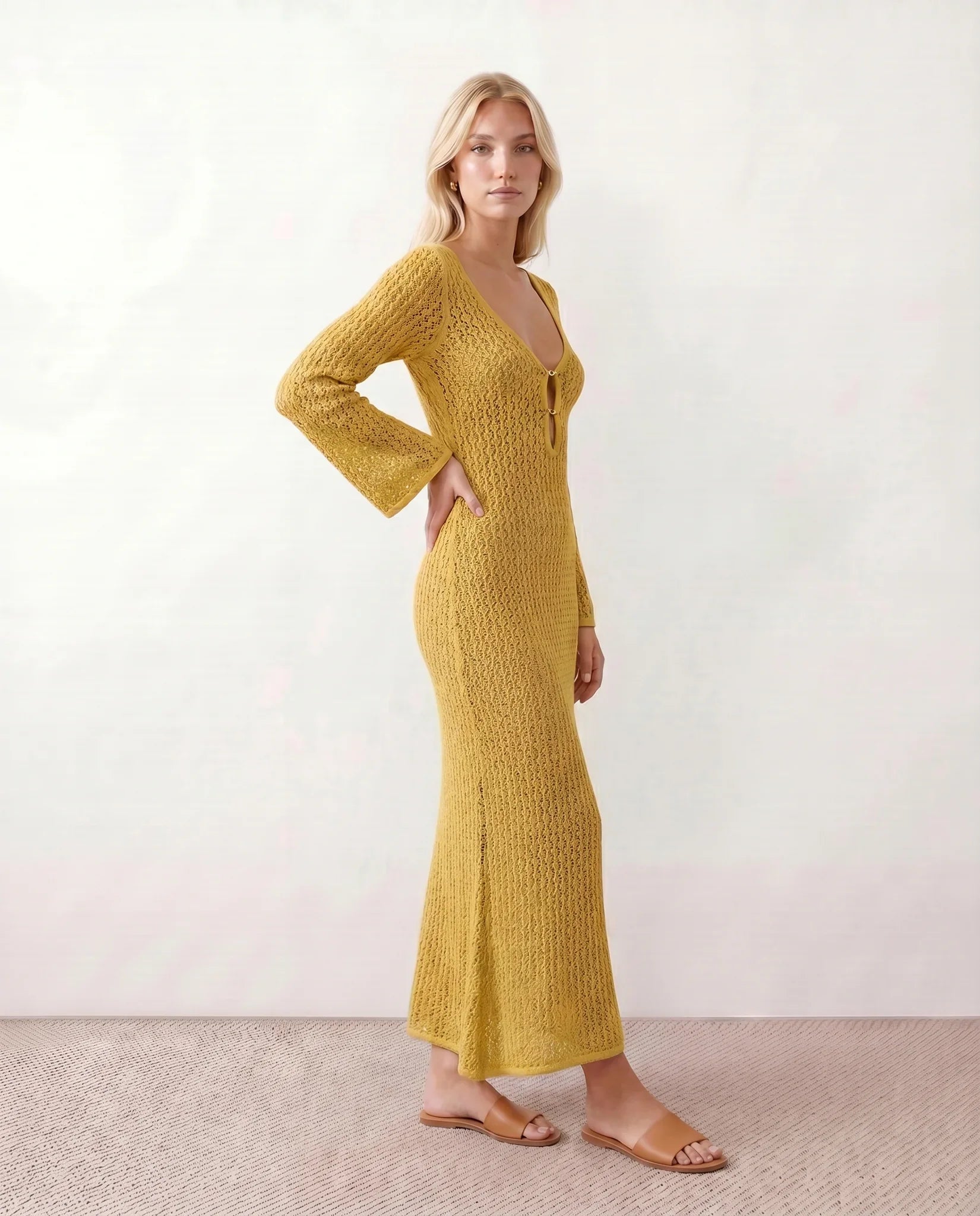 Una | Plunge Neck Crochet Maxi Dress