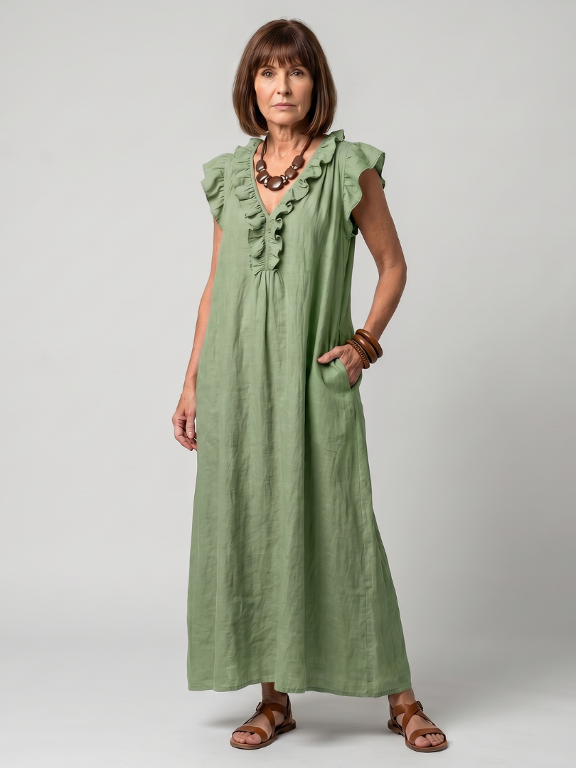 Aurelia | Sleeveless Ruffle Trim Midi Dress