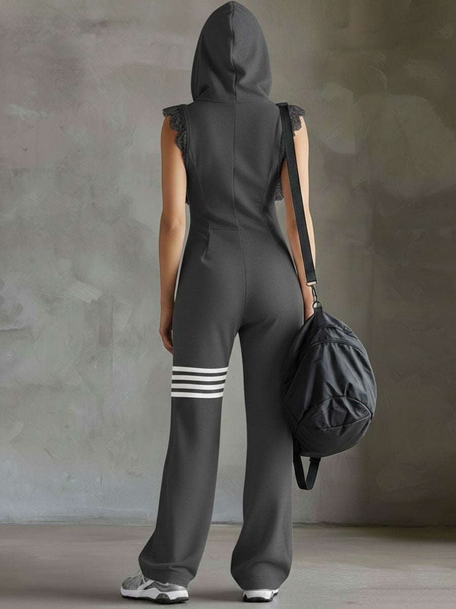 Ryva | Hooded Striped Retro Sports Jumpsuit