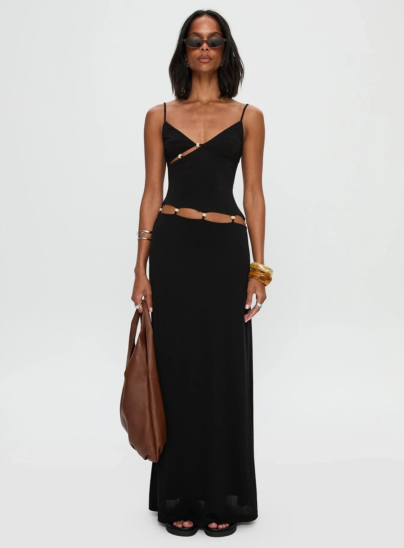 Lorena | Beaded Cut-Out Black Maxi Dress