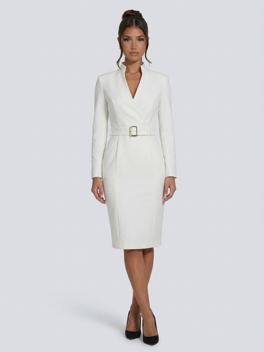 Isolde | Belted Midi Dress with Structured Collar