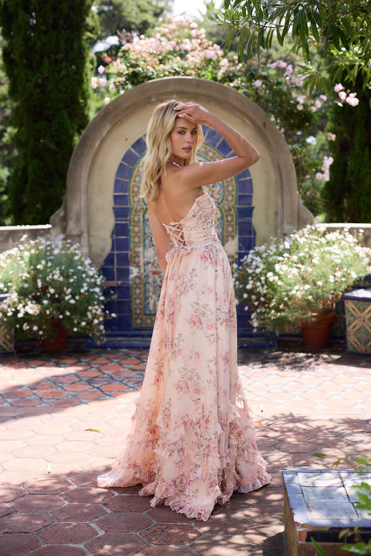 Rocio | Halter V-Neck Layered Floral Maxi Dress