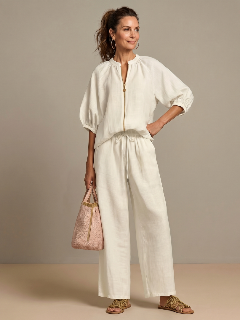 Isabela | Zip Front Blouson Top Wide Leg Co-ord Set