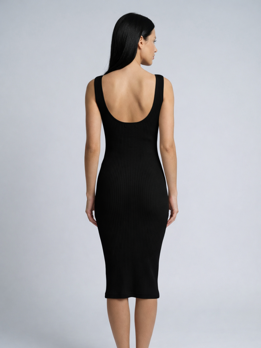 Zaria | Ribbed Midi Dress with Scoop Neck