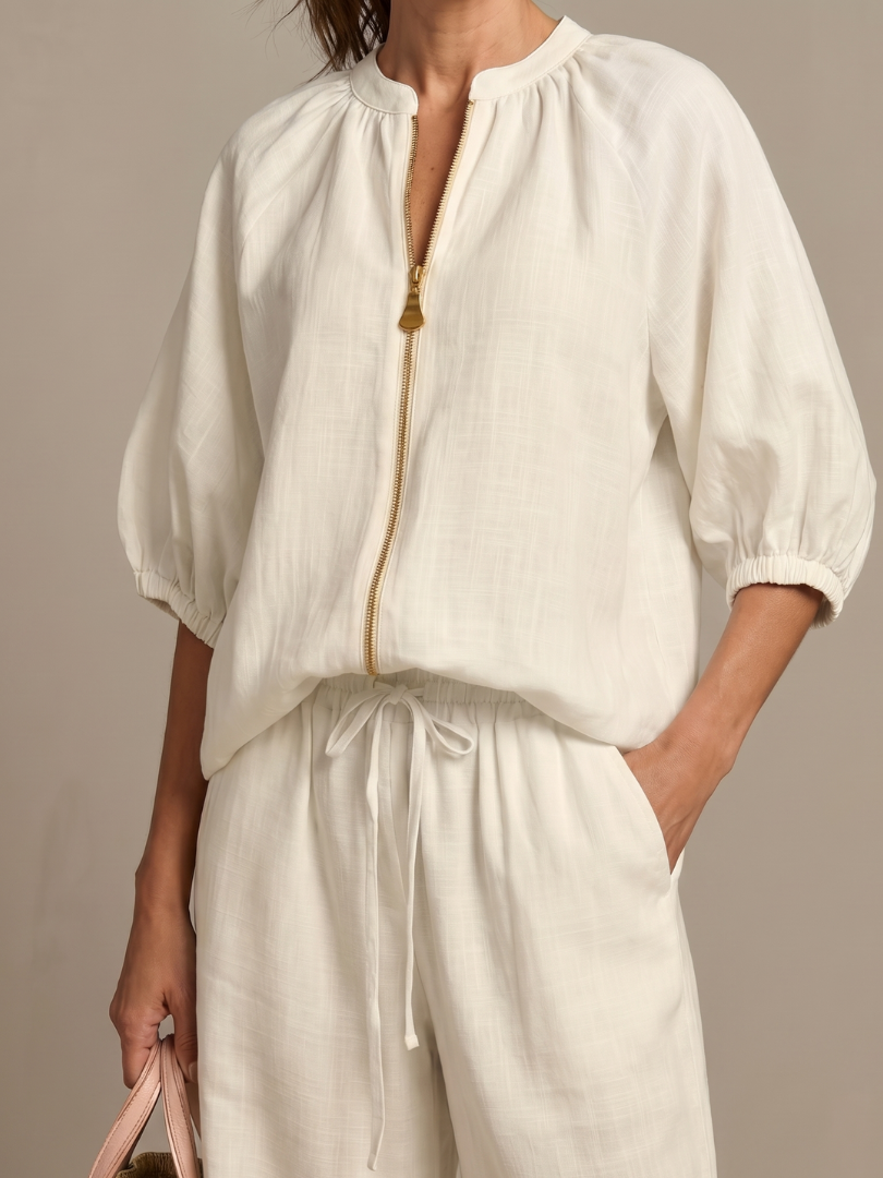 Isabela | Zip Front Blouson Top Wide Leg Co-ord Set