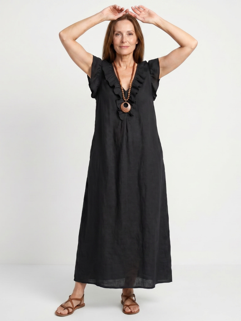 Adara | Ruffle Trim Sleeveless Midi Dress