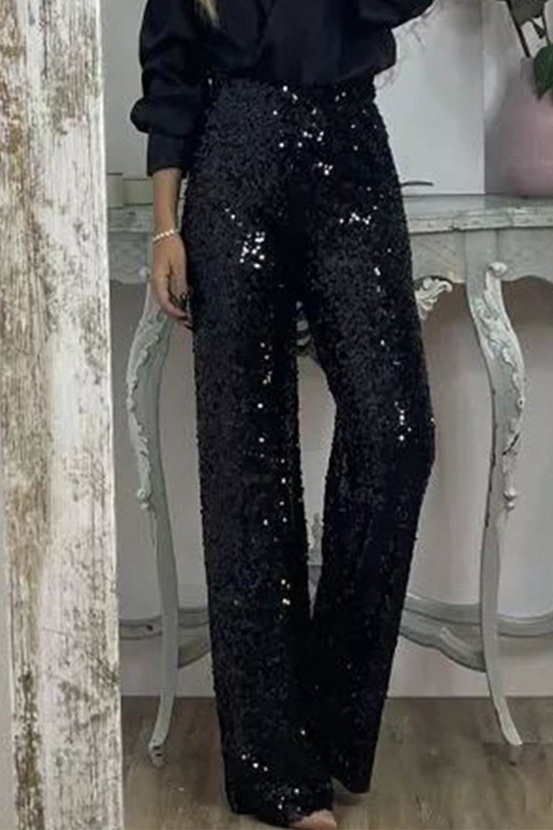 Clara | High Waist Sequin Straight Leg Trousers