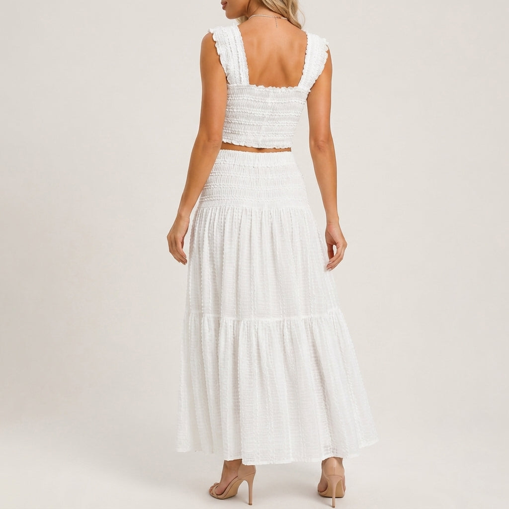 Lyra | Shirred Crop Top & Tiered Maxi Skirt Co-ord Set
