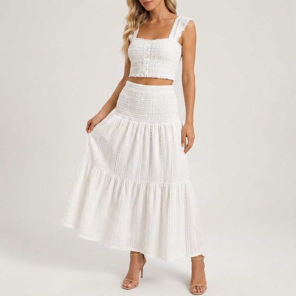 Lyra | Shirred Crop Top & Tiered Maxi Skirt Co-ord Set