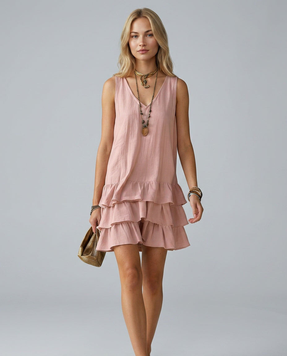 Naia | Tiered Ruffle Linen Mini Dress