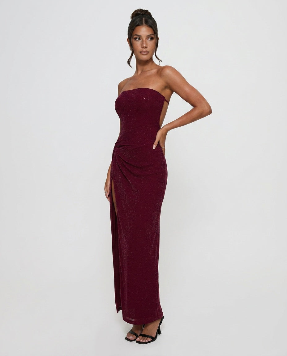 Lucia | Strapless Sequin High-Split Maxi Dress
