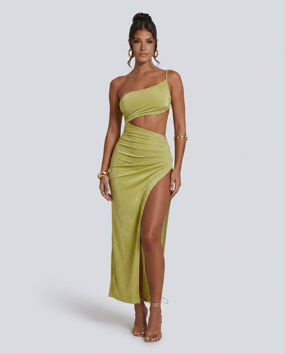 Lena | One-Shoulder Ruched Cut-Out Maxi Dress