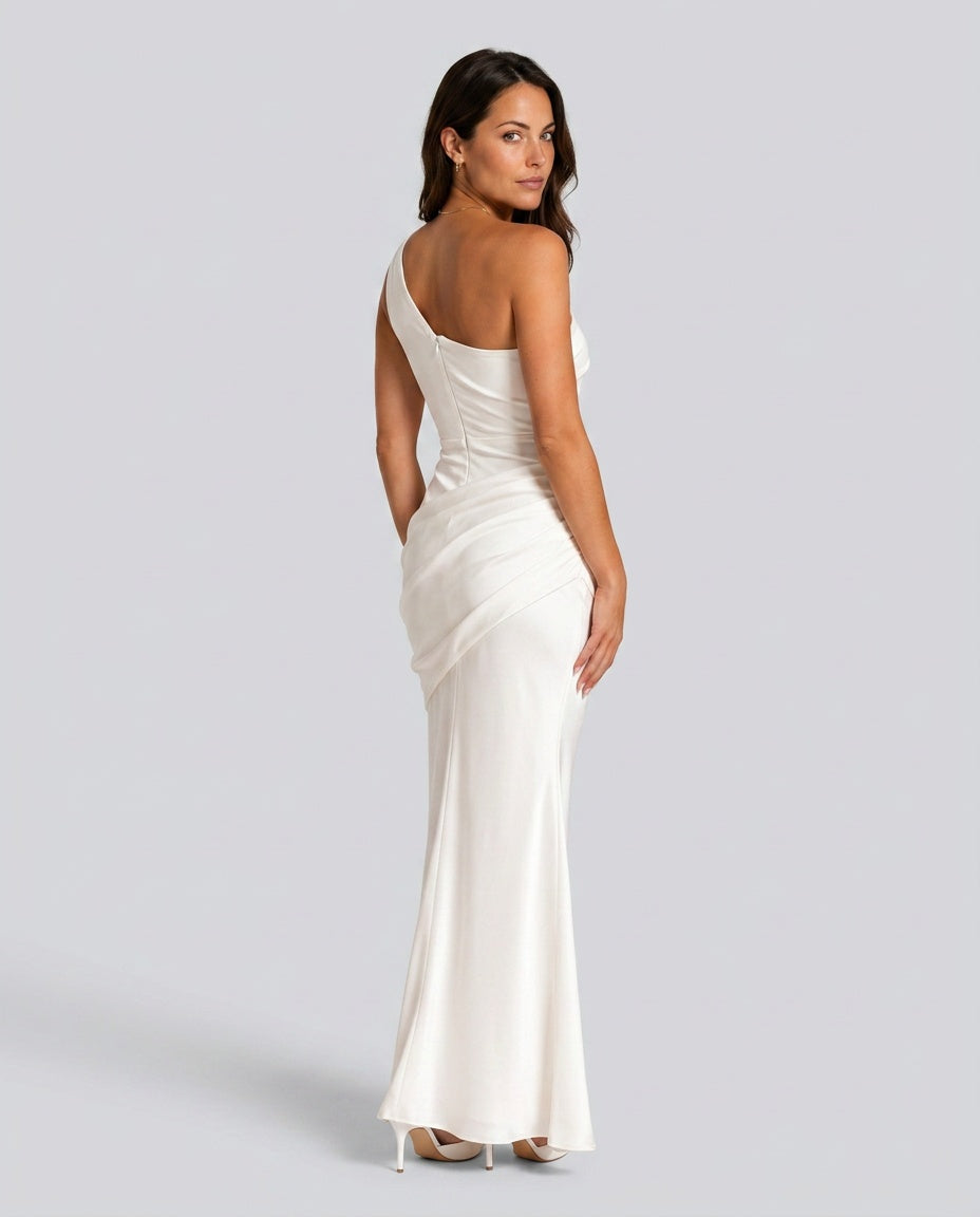 Imogen | One Shoulder Draped Satin Maxi Dress