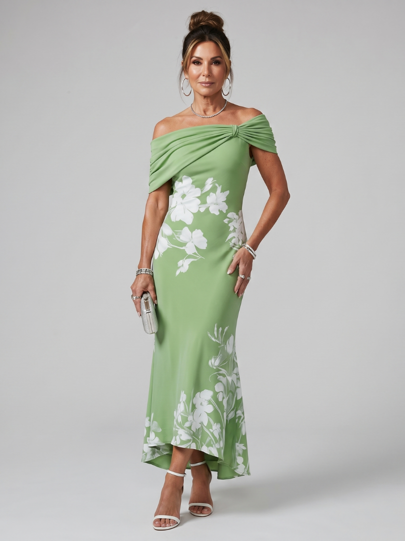 Cosma | Off-Shoulder Draped Midi Dress