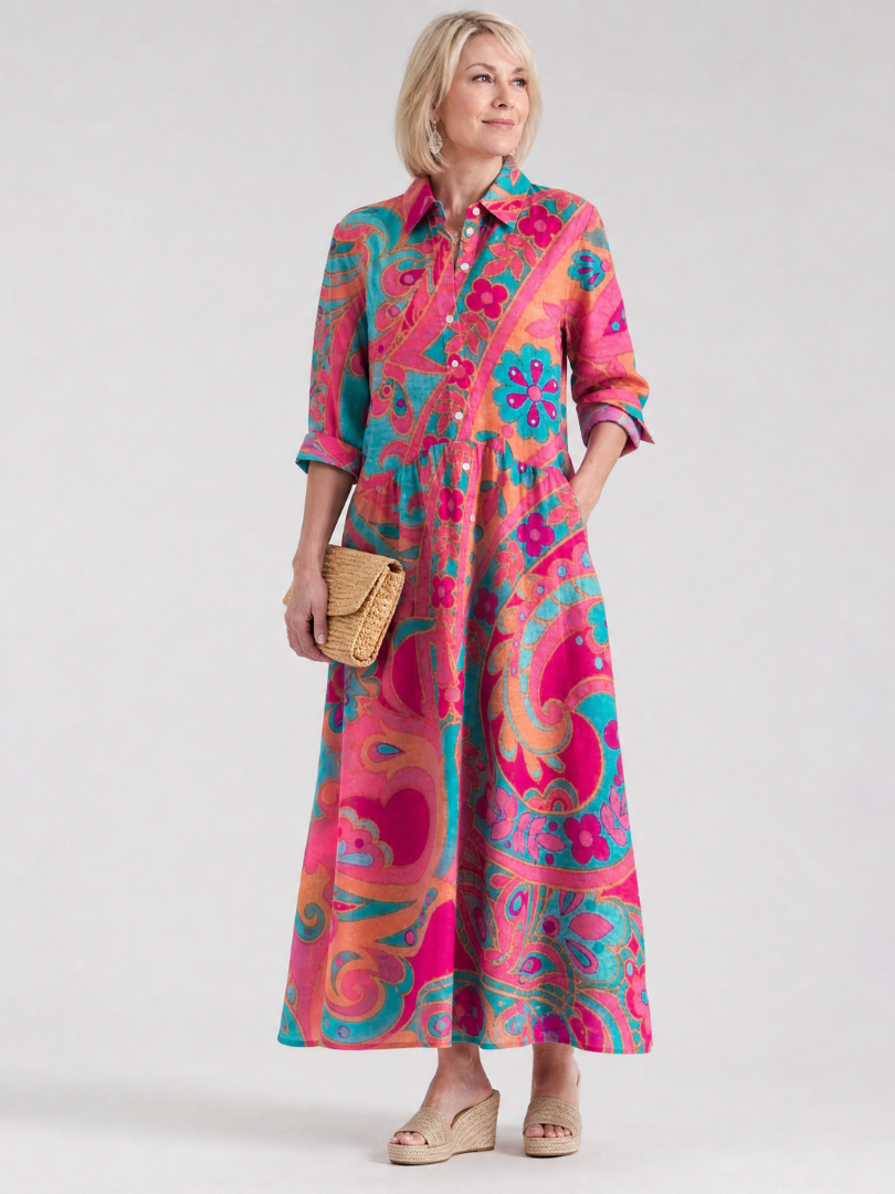 Zara | Printed Button-Front Collared Midi Dress