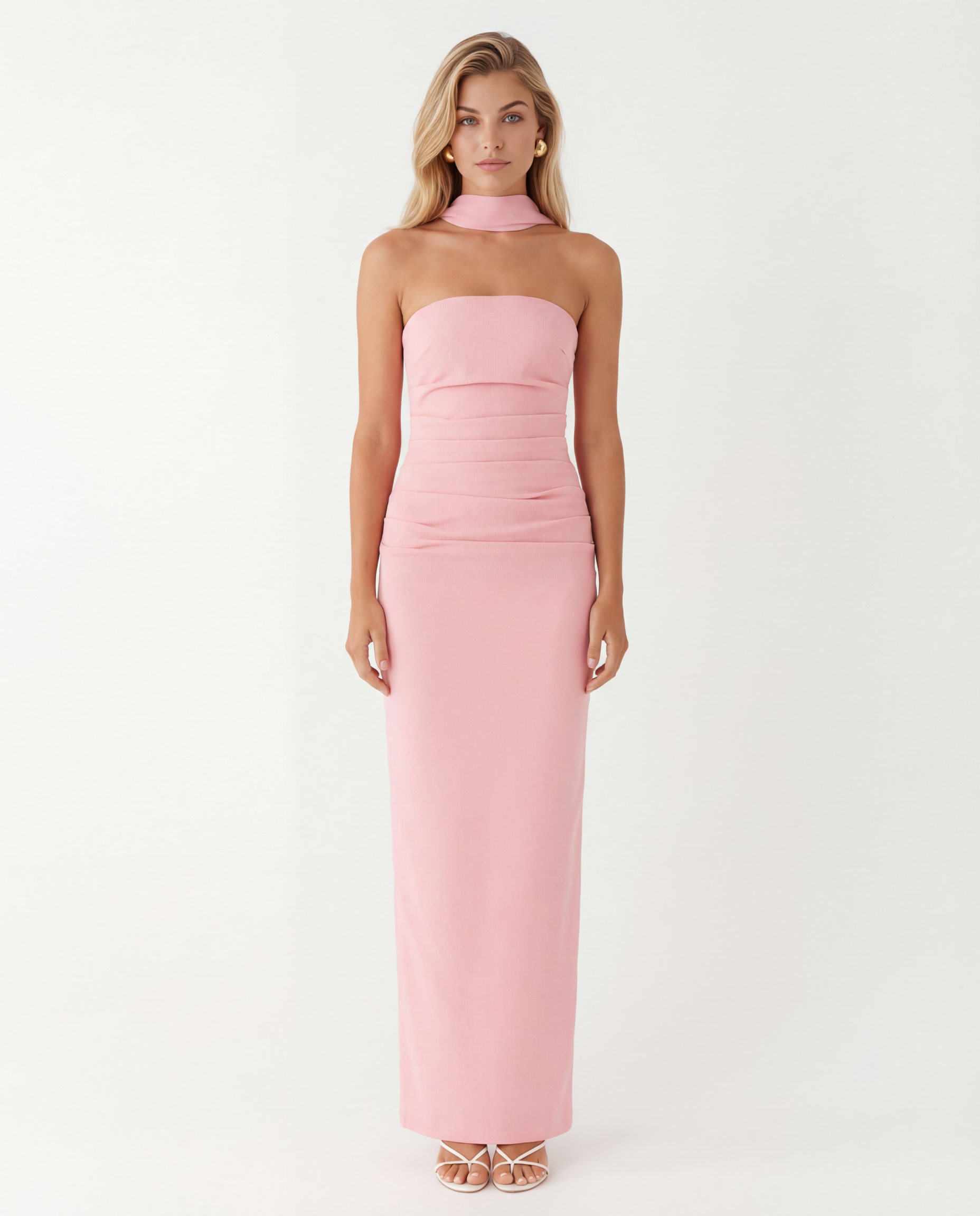 Latoya | Strapless Ruched Maxi Dress with Scarf