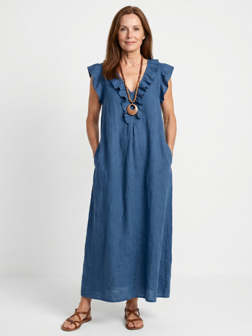 Adara | Ruffle Trim Sleeveless Midi Dress