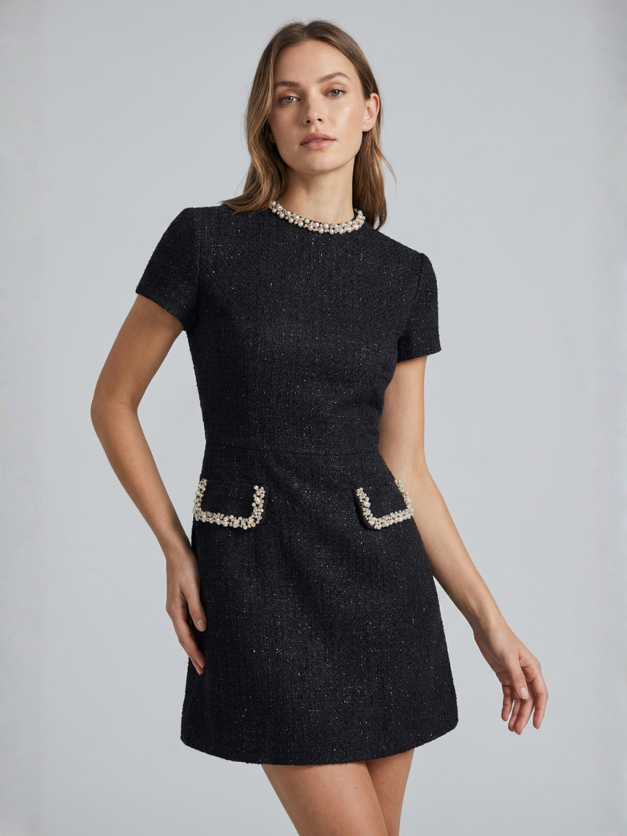 Colette | Mini Dress with Pearl Trim