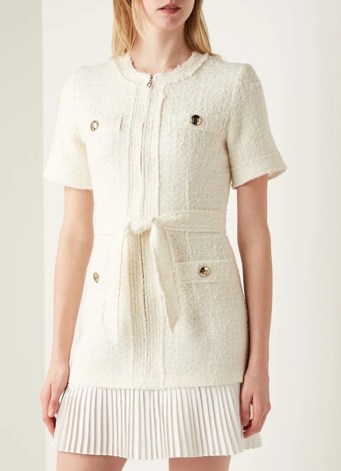 Helena | Belted Tweed Mini Dress