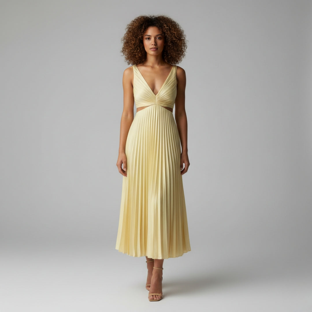 Harlow | V-Neck Pleated Midi Dress