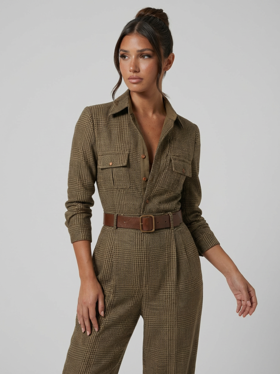 Fiona | Elegant Tweed Jumpsuit with Check Pattern