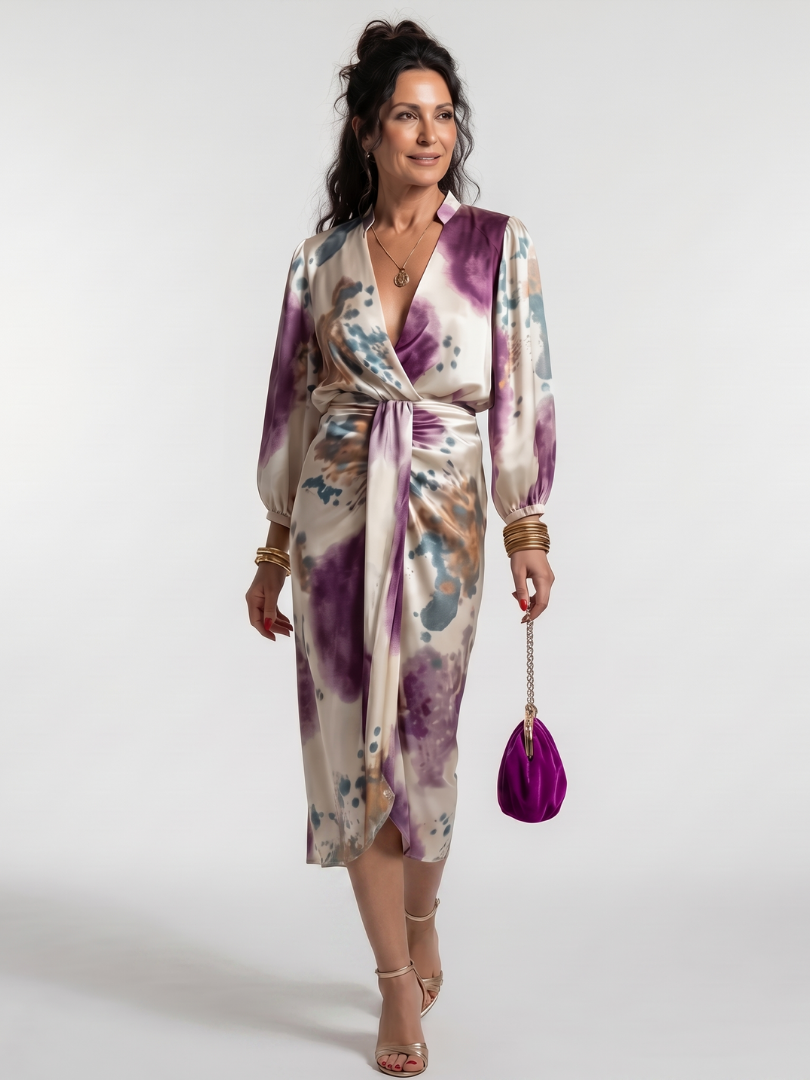 Anais | Cross Wrap Tie Waist Printed Midi Dress