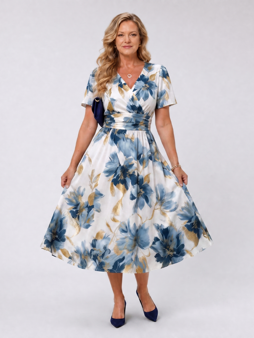 Margot | Floral Print Short Sleeve Wrap Midi Dress
