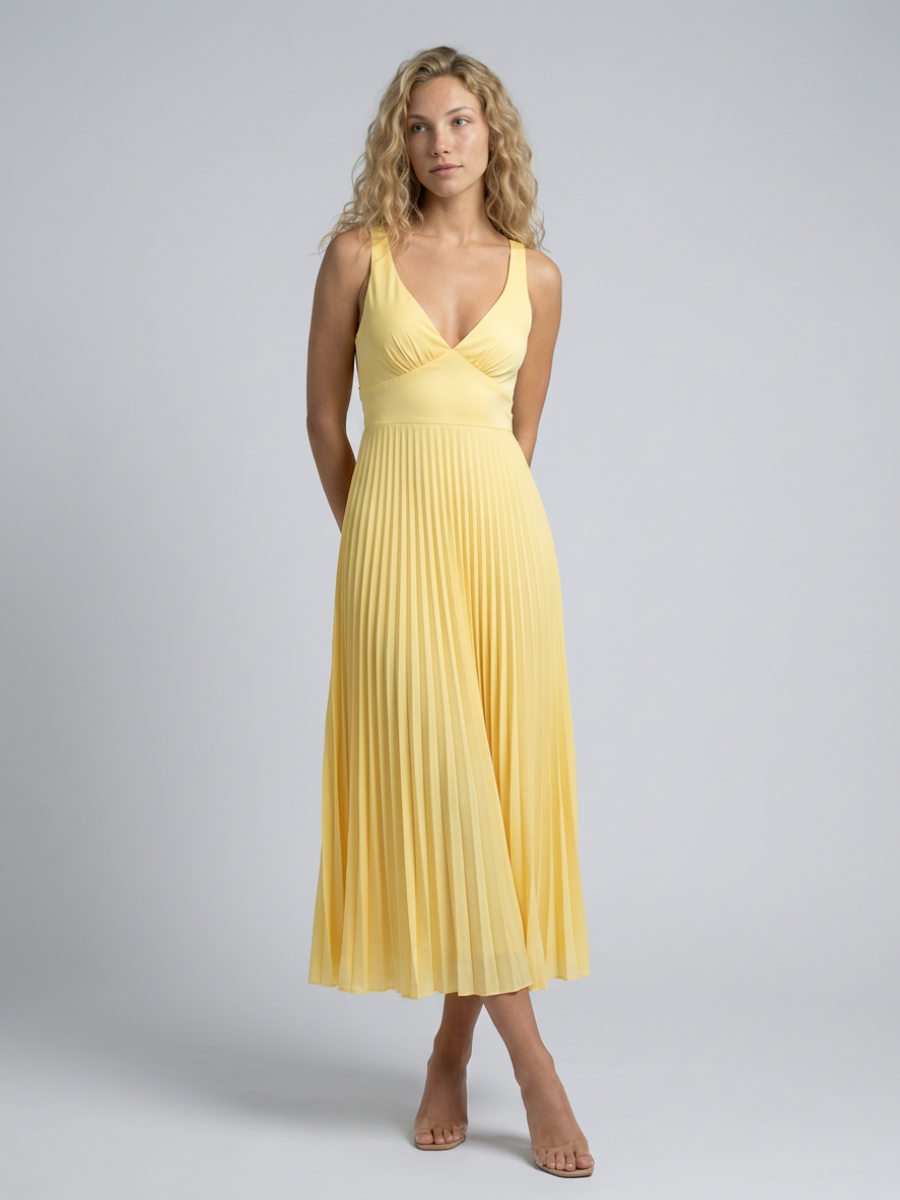Aby | Pleated V-Neck Maxi Dress