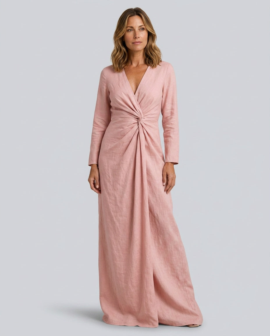 Pia | 3/4 Sleeve V-Neck Wrap Maxi Dress