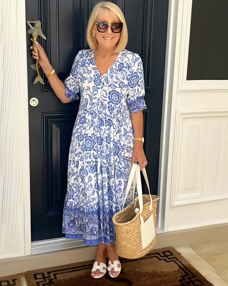 Kinsley | V-Neck Floral Print Midi Dress