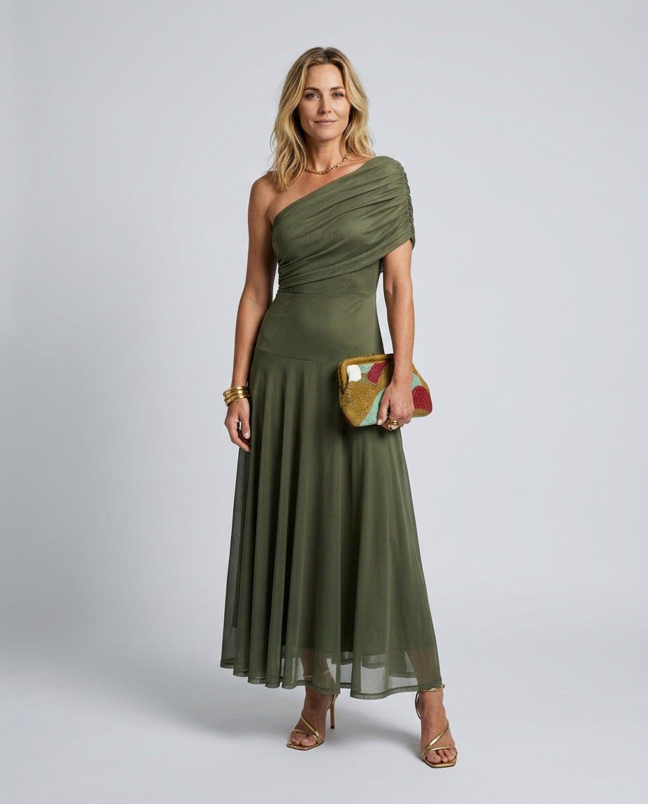 Saskia | One-Shoulder Pleated Maxi Dress