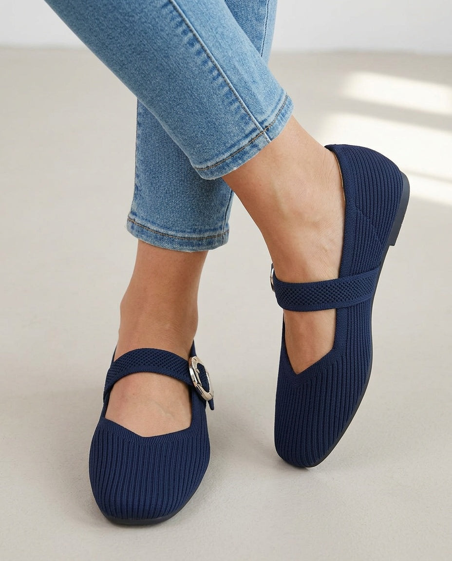 Giselle | Square Toe Knit Mary Jane Flats