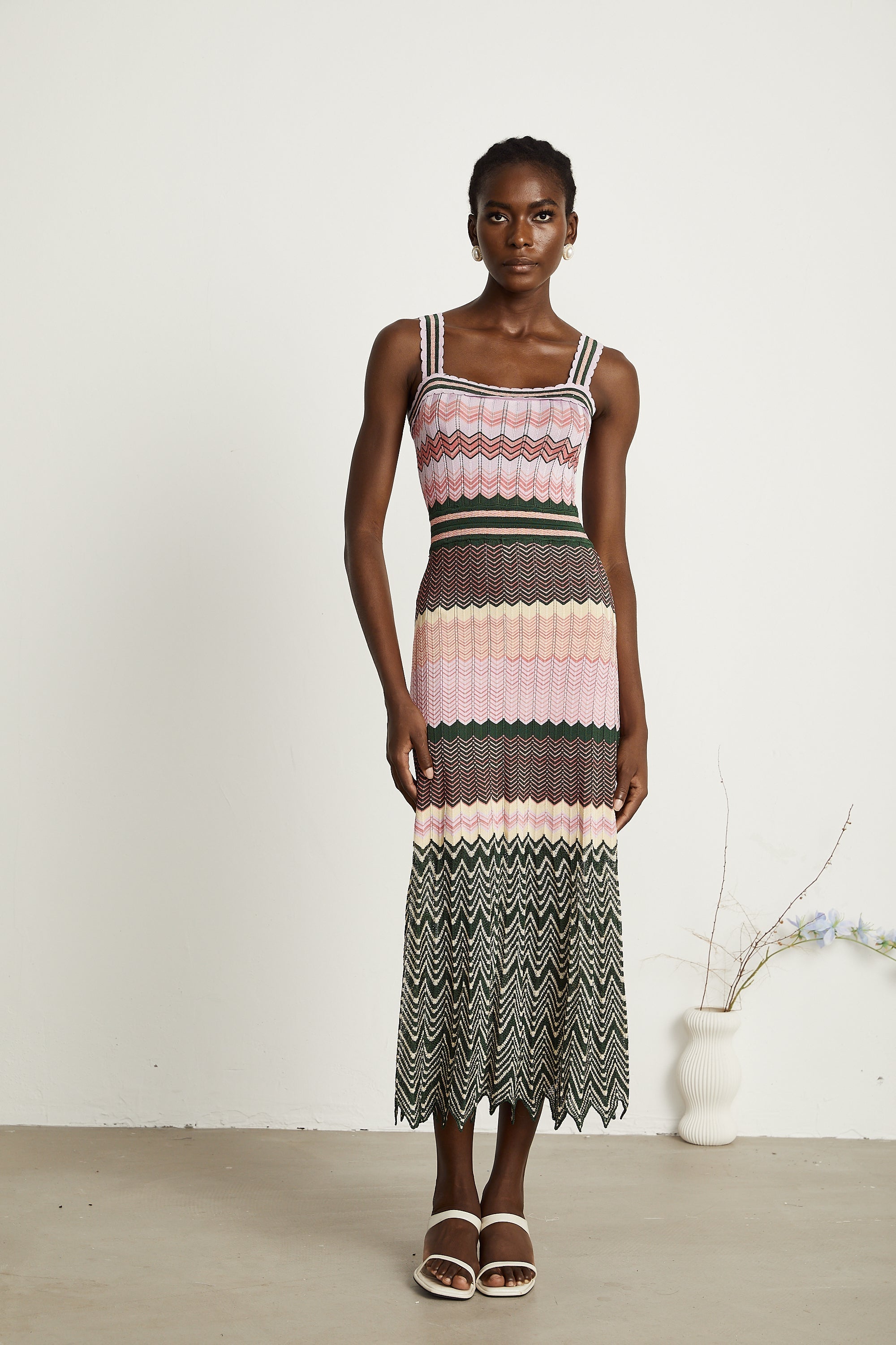 Una | Contrast-Colour Knitted Midi Dress